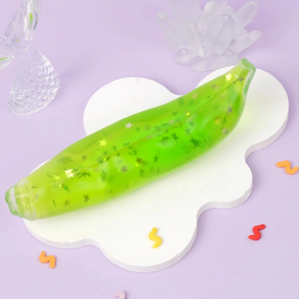 Pawtoto Soft Gel Banana - Green Sensory Toy, Stress Relief Toy, Fidget Toy, Creative Activity Gift for Teens & Adults