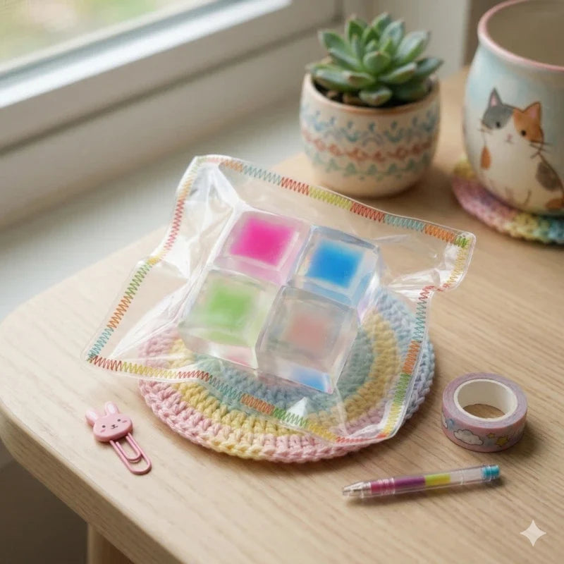 Pawtoto Four-Cube Ice: Pastel Pop Squishy Toy Handmade Food Grade Silicon Creamy Clay Feel Soft Quick Rebound
