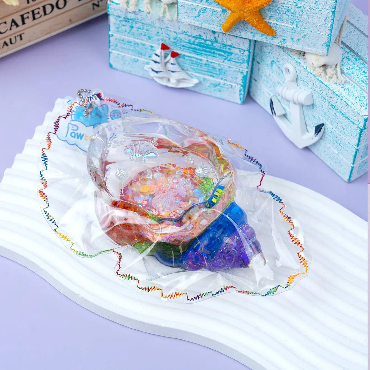 Pawtoto Clear Seashell Squishy Toy Handmade Food Grade Silicon Water Feel Medium Firm Quick Rebound